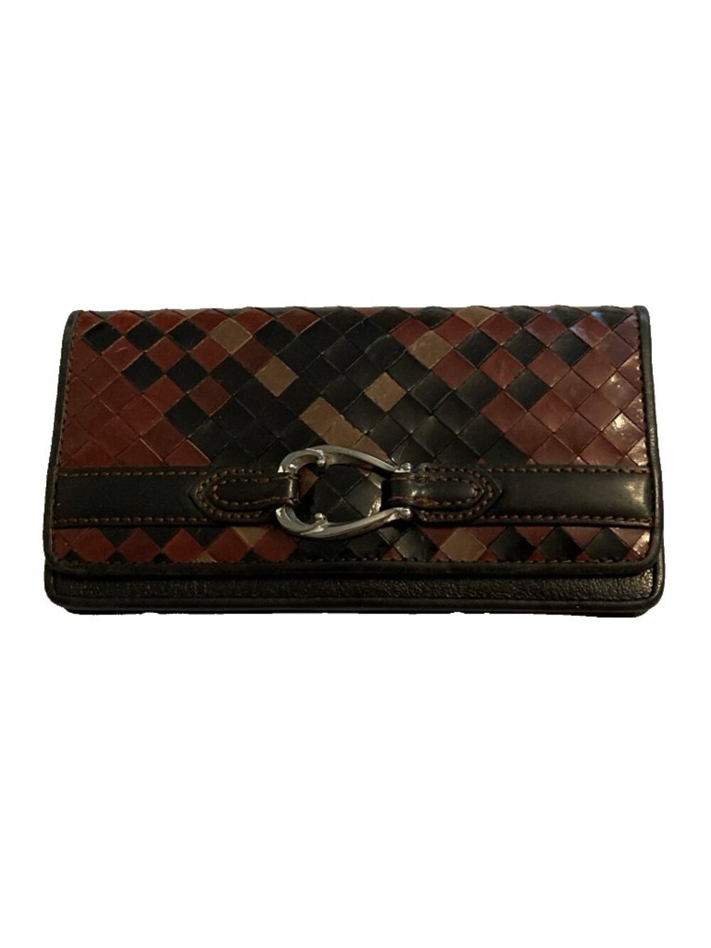 Brighton Weave Wallet Dark Red Brown Leather Organizer Clutch No Strap